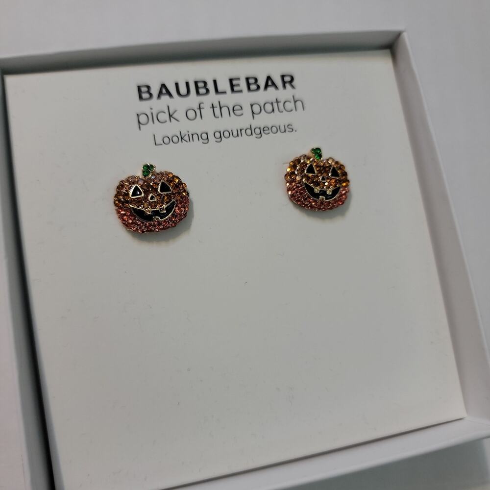 Baublebar pick of the patch Rhinestone Pumpkin Stud Earrings NIB